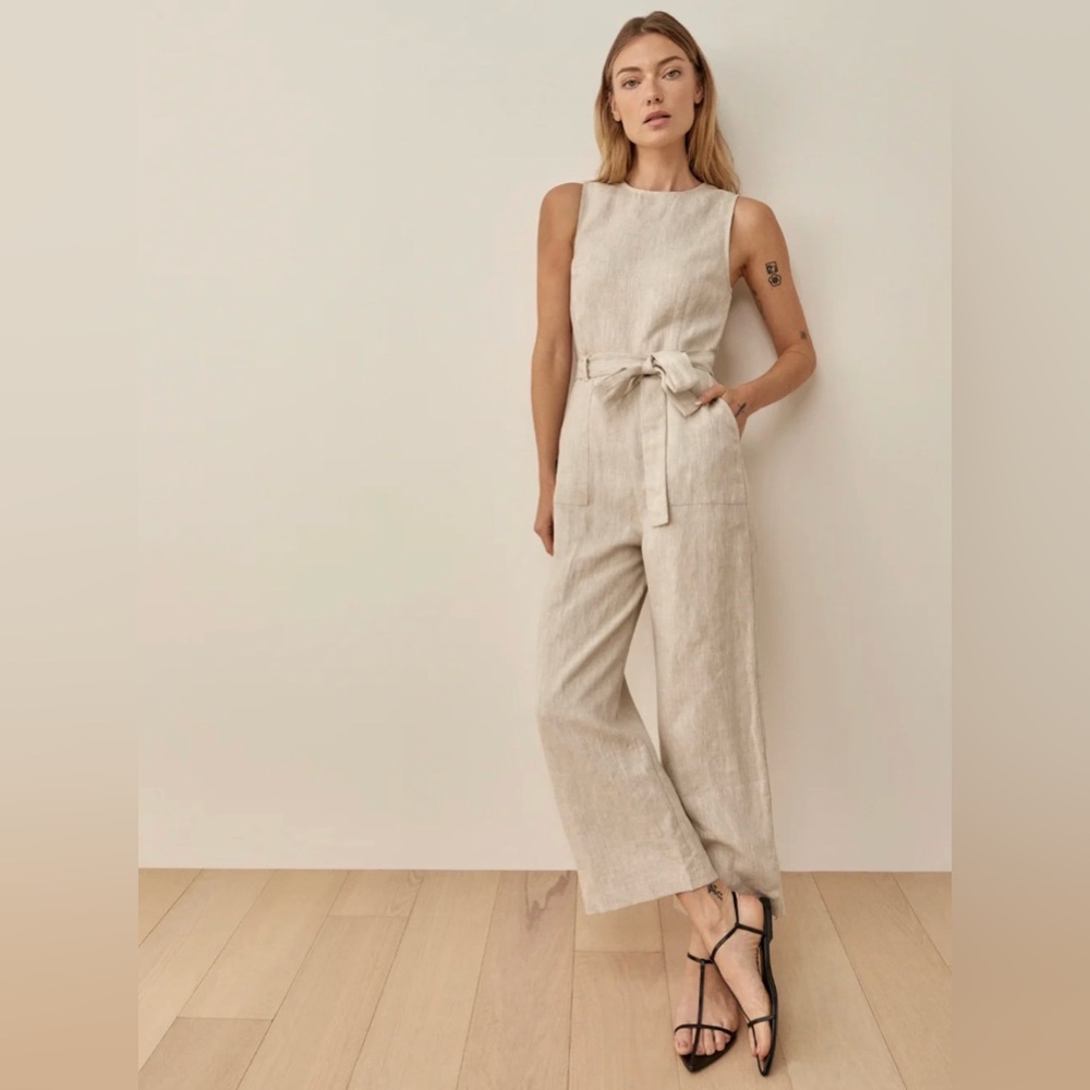 Reformation Naomi Linen Jumpsuit in Oatmeal Size 2